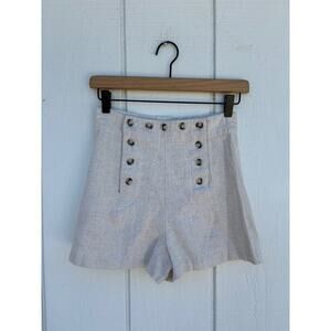 Joule Linen Shorts, Oat Colored, Sailor Button Front, High Waisted, Girls Sz 7‎